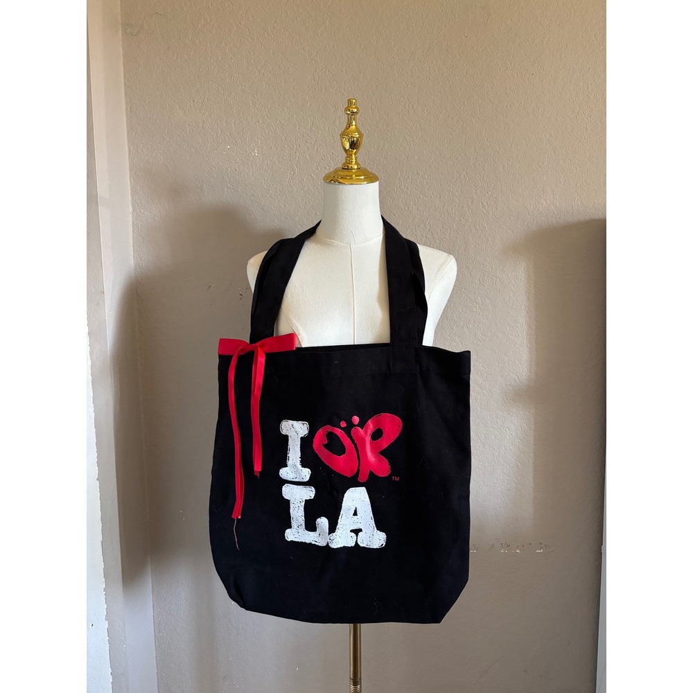 I Love LA Graphic Canvas Tote Bag Black Red Ribbon Bow Obsessed With Your LA